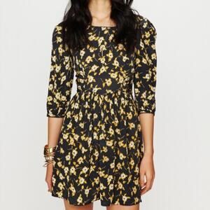 Free People Floral Mini Dress Tie Back Navy Blue Yellow 8